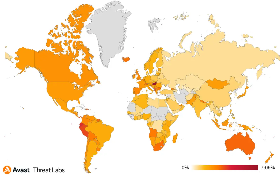 Gráfico de ataques de phishing que utilizan la infraestructura del IPFS a nivel mundial