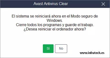 Avast Clear - Reinicio del equipo. Captura de pantalla de Avast Clear para reiniciar el equipo.
