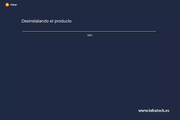Avast Clear - Desinstalando el producto. Captura de pantalla de Avast Clear desinstalando el producto.