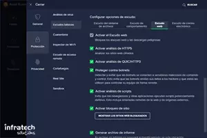 Captura de pantalla de la configuración del Escudo Web de Avast Premium Business Security