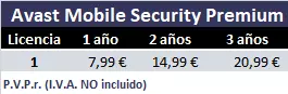 Lista de precios oficial para Avast Mobile Security Premium Lista de precios oficial para Avast Mobile Security Premium
