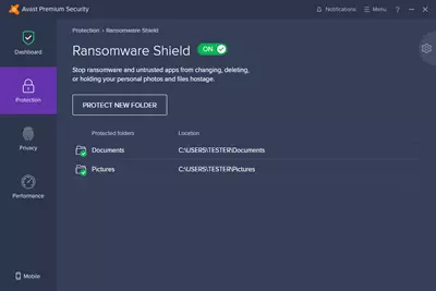 Captura de pantalla del Escudo de Ransomware