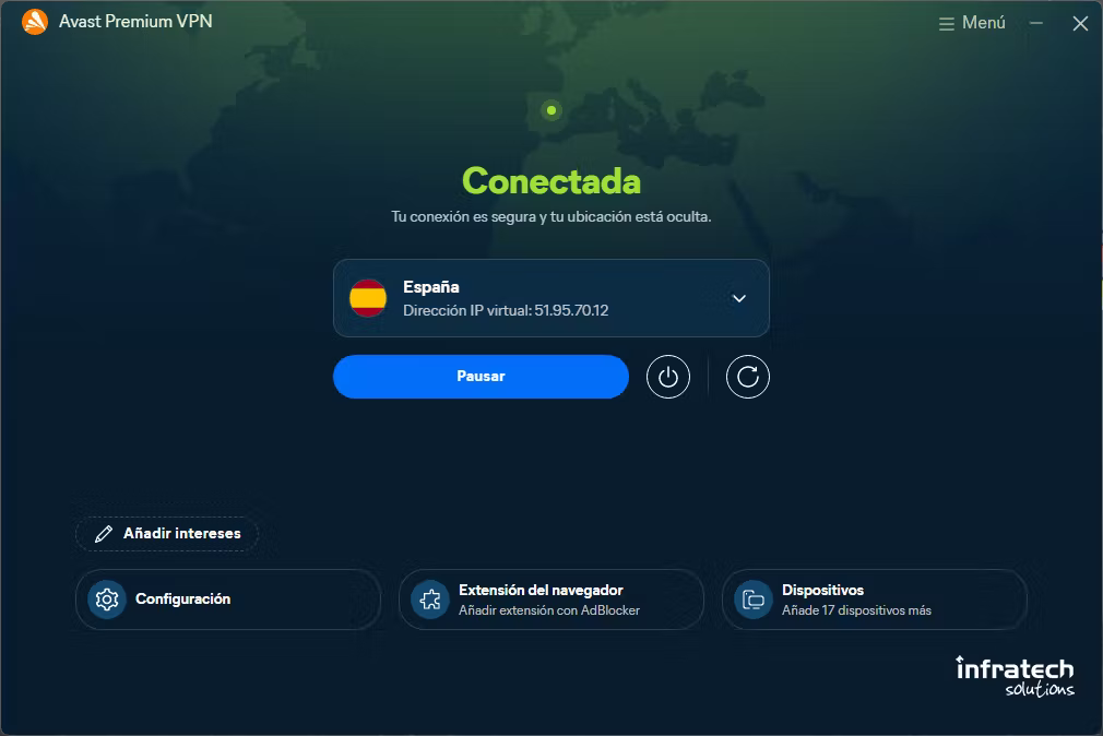 Captura de pantalla de Conectada | Avast Business VPN
