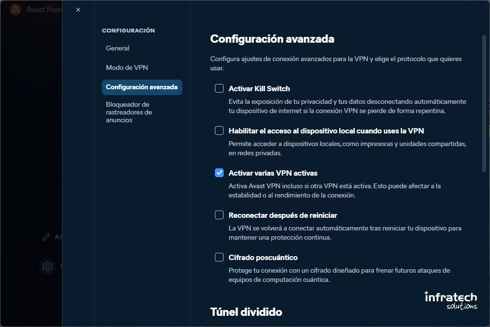 Captura de pantalla de Configuración | Avast Business VPN