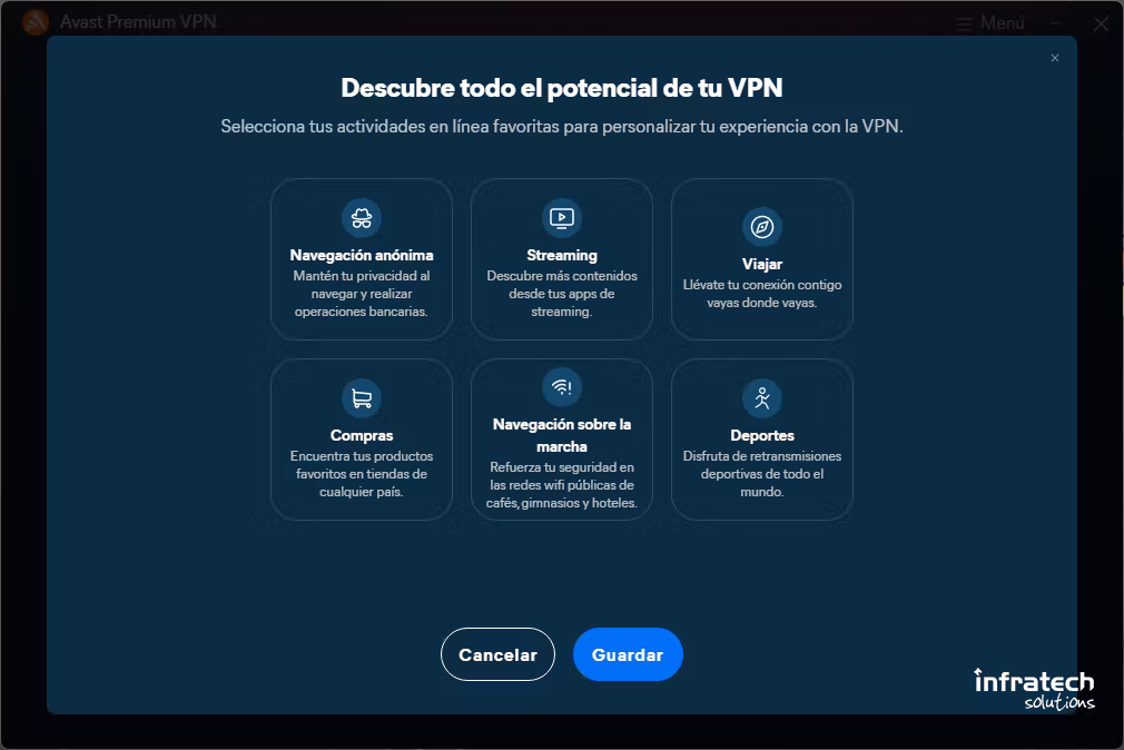 Captura de pantalla de Intereses | Avast Business VPN