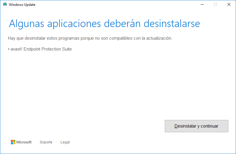 Captura de pantalla del aviso de Windows Update